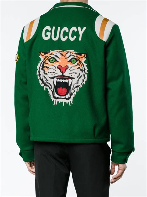 gucci le marché green tiger|Gucci tiger canvas jacket.